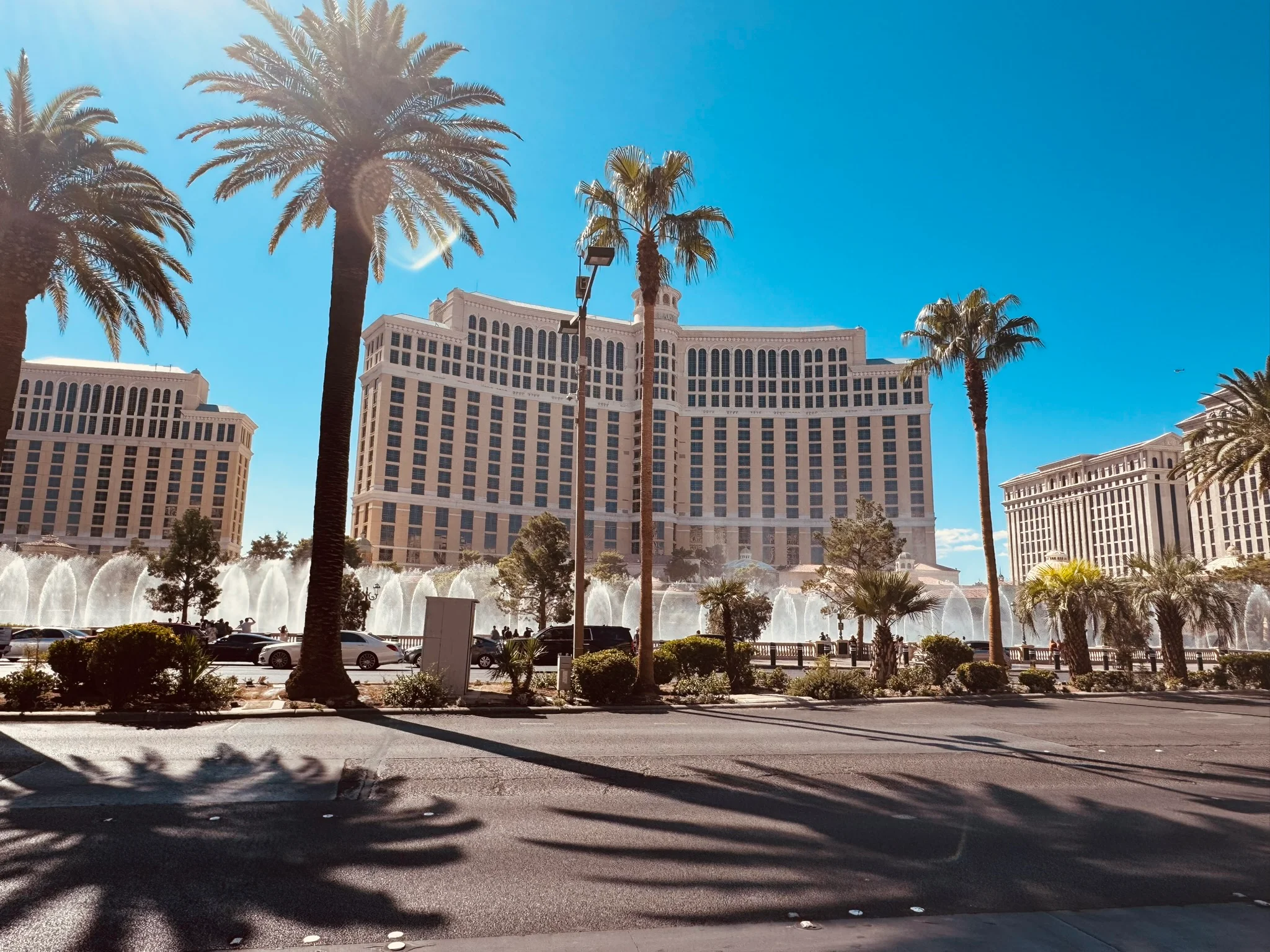 luksusowy hotel Bellagio Las Vegas palmy ulica Nevada USA podróże